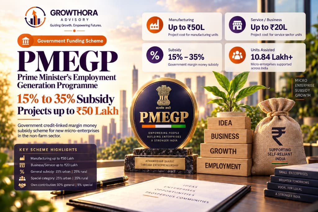 PMEGP Scheme 2026 – 15% to 35% Subsidy on Projects up to ₹50 Lakh Infographic