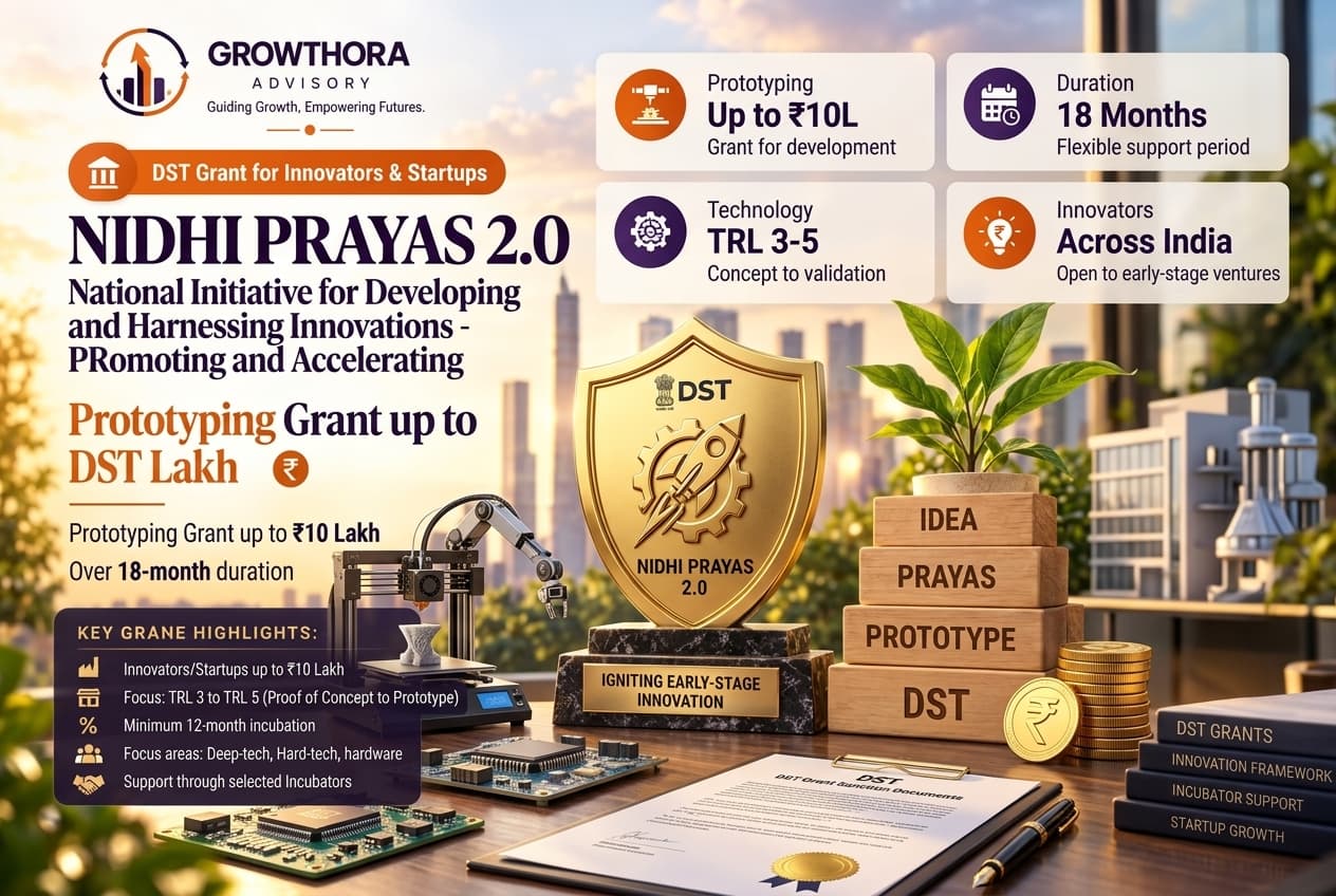 NIDHI PRAYAS 2.0 Scheme – Up to ₹10 Lakhs Non-Dilutive Prototyping Grant for Innovators Infographic