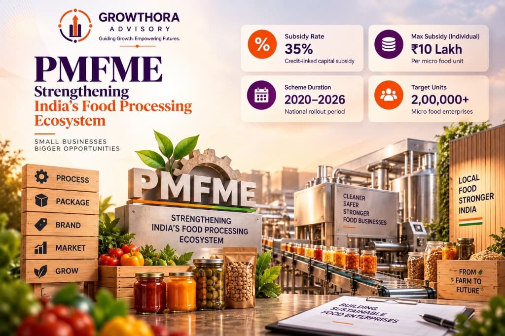 PMFME Scheme 2026: Get 35% Subsidy up to ₹10 Lakh for Food Processing Units Infographic