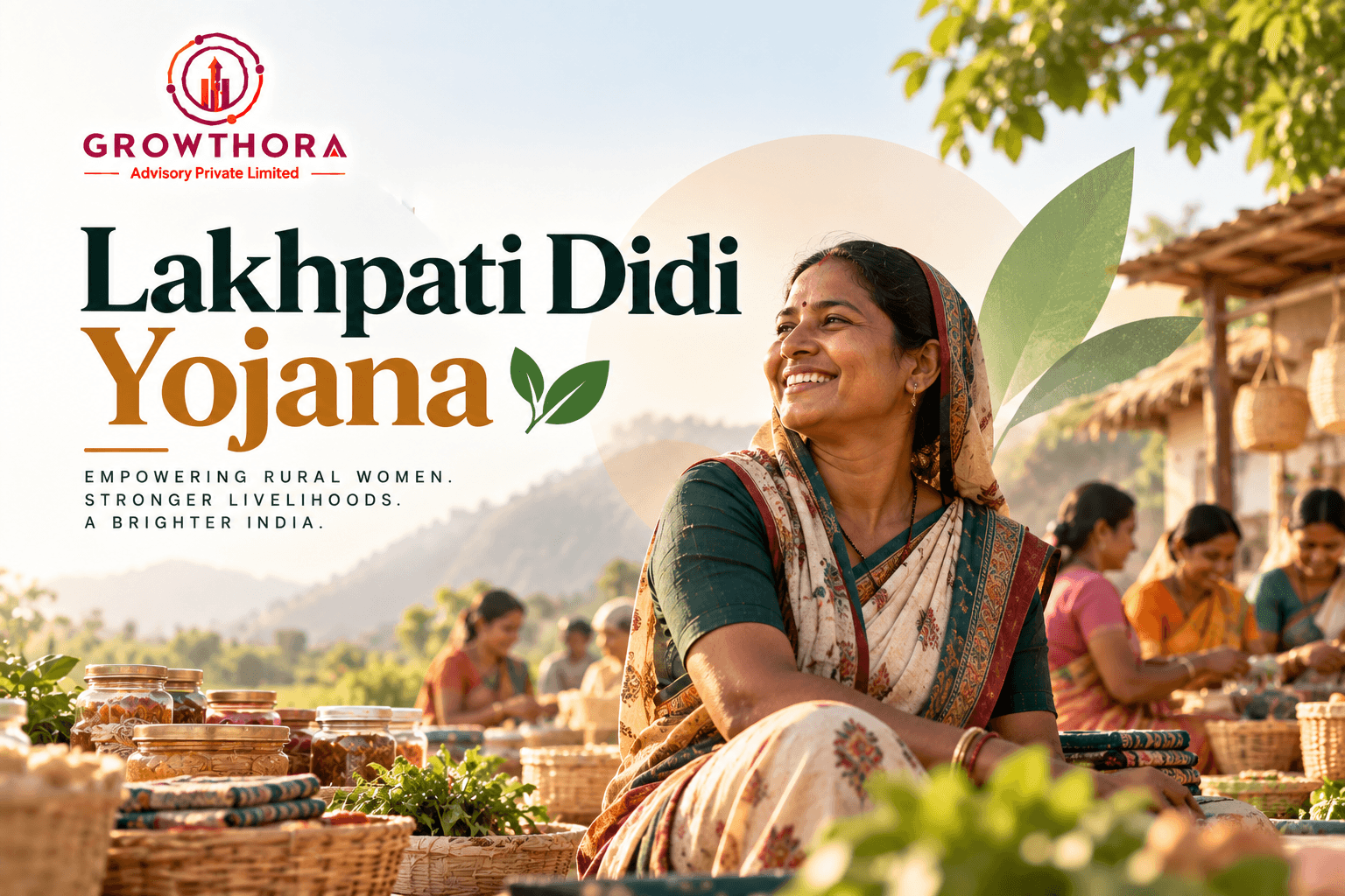 Lakhpati Didi Yojana showing rural women entrepreneurs, Self-Help Group support, skill development, credit access, market linkage and livelihood growth in India