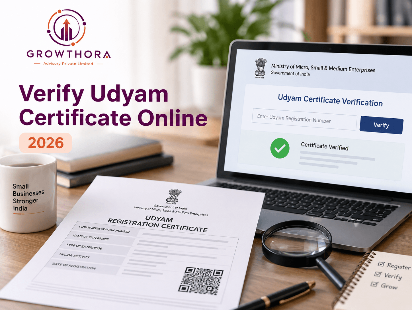 How to Verify Udyam Certificate Online for Free (2026) Verify Udyam Certificate online for free in 2026 using the official MSME portal, Udyam Registration Number and certificate verification process