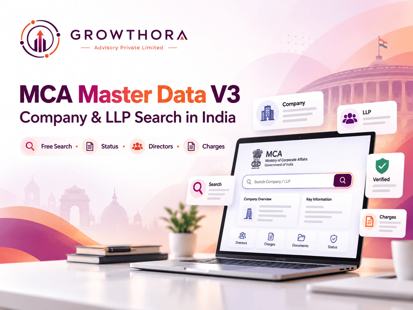 MCA Master Data V3: How to Find Any Company or LLP Record in India (2026) MCA Master Data V3 banner showing company and LLP record search on the Ministry of Corporate Affairs portal, including directors, charges, filings and company status verification.
