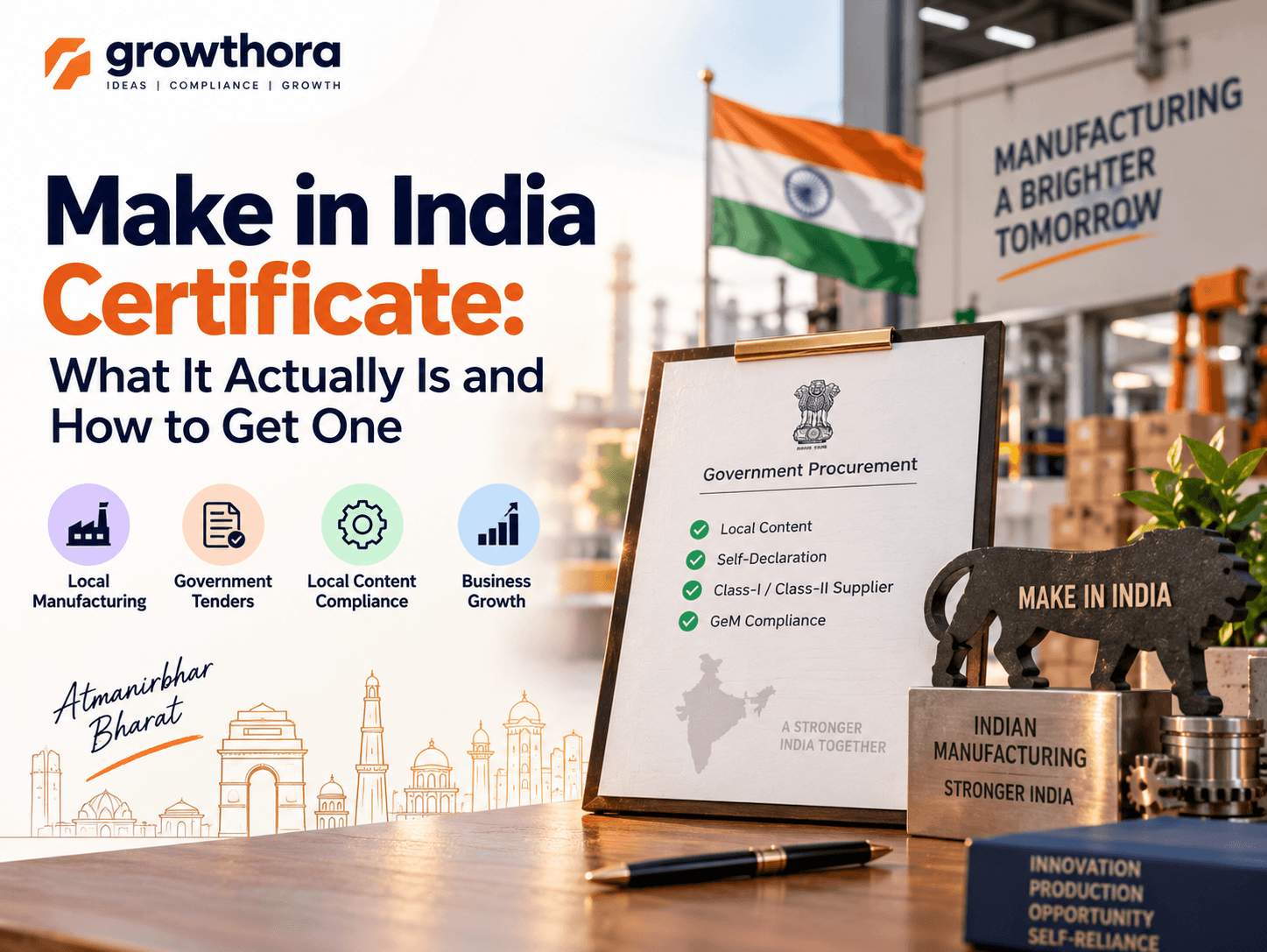 Make in India Certificate: What It Actually Is and How to Get One Make in India certificate for government procurement showing local content declaration, Class-I and Class-II supplier compliance, GeM tender requirements and Indian manufacturing