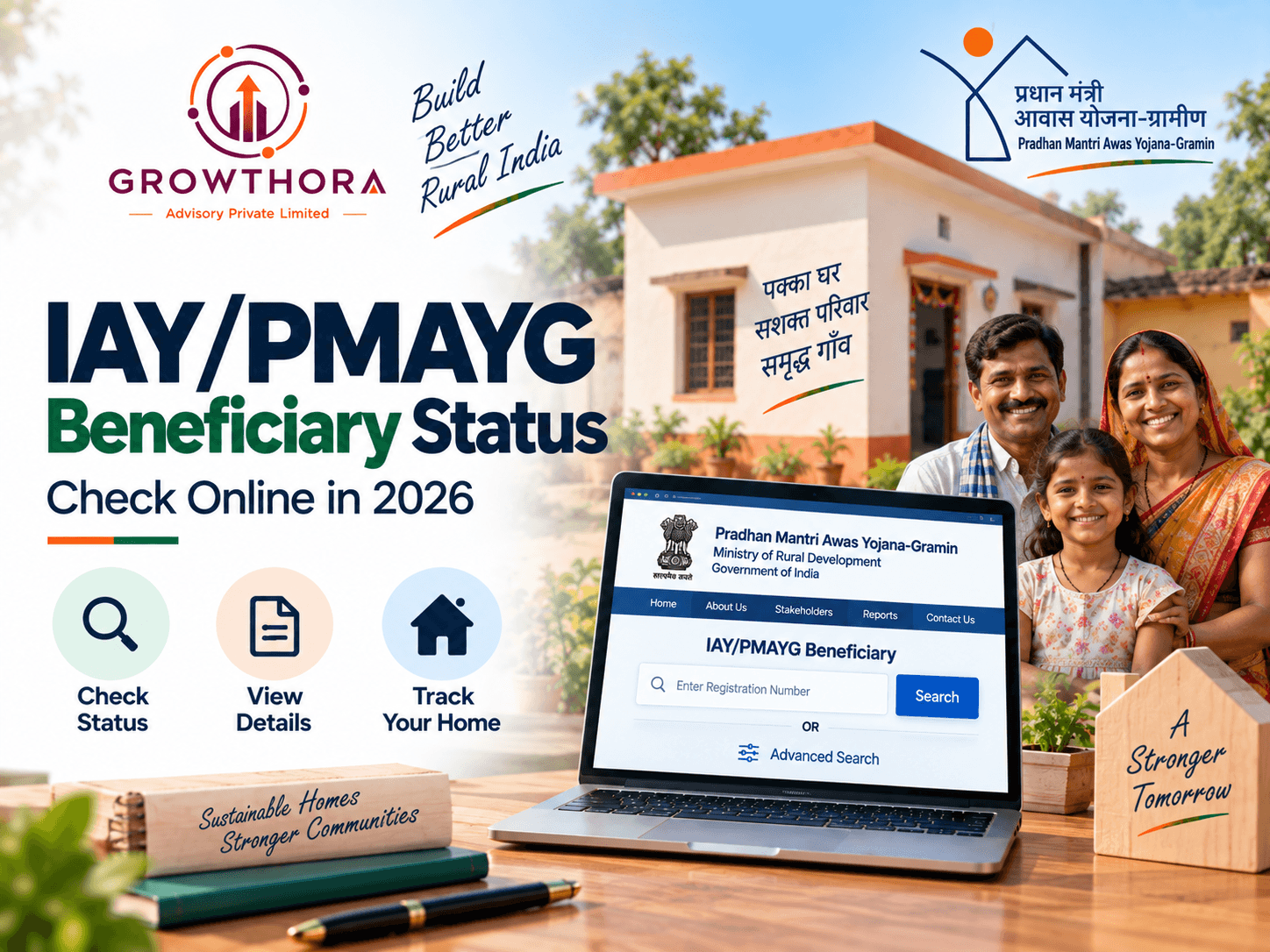 IAY PMAY-G Beneficiary Status 2026 – Check PMAYG Status Online IAY PMAY-G beneficiary status 2026 showing how rural housing beneficiaries in India can check registration status, sanction details and home progress online.