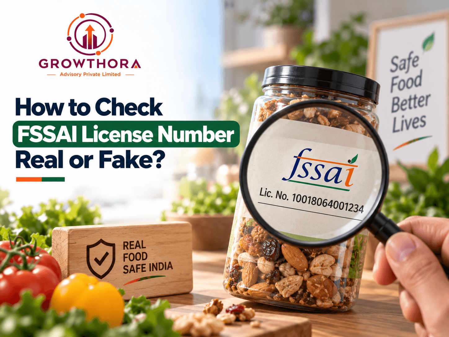 How to Check FSSAI License Number Real or Fake – FSSAI Verification Guide FSSAI license number verification showing how to check whether a 14-digit FSSAI number is real or fake for a food business in India.