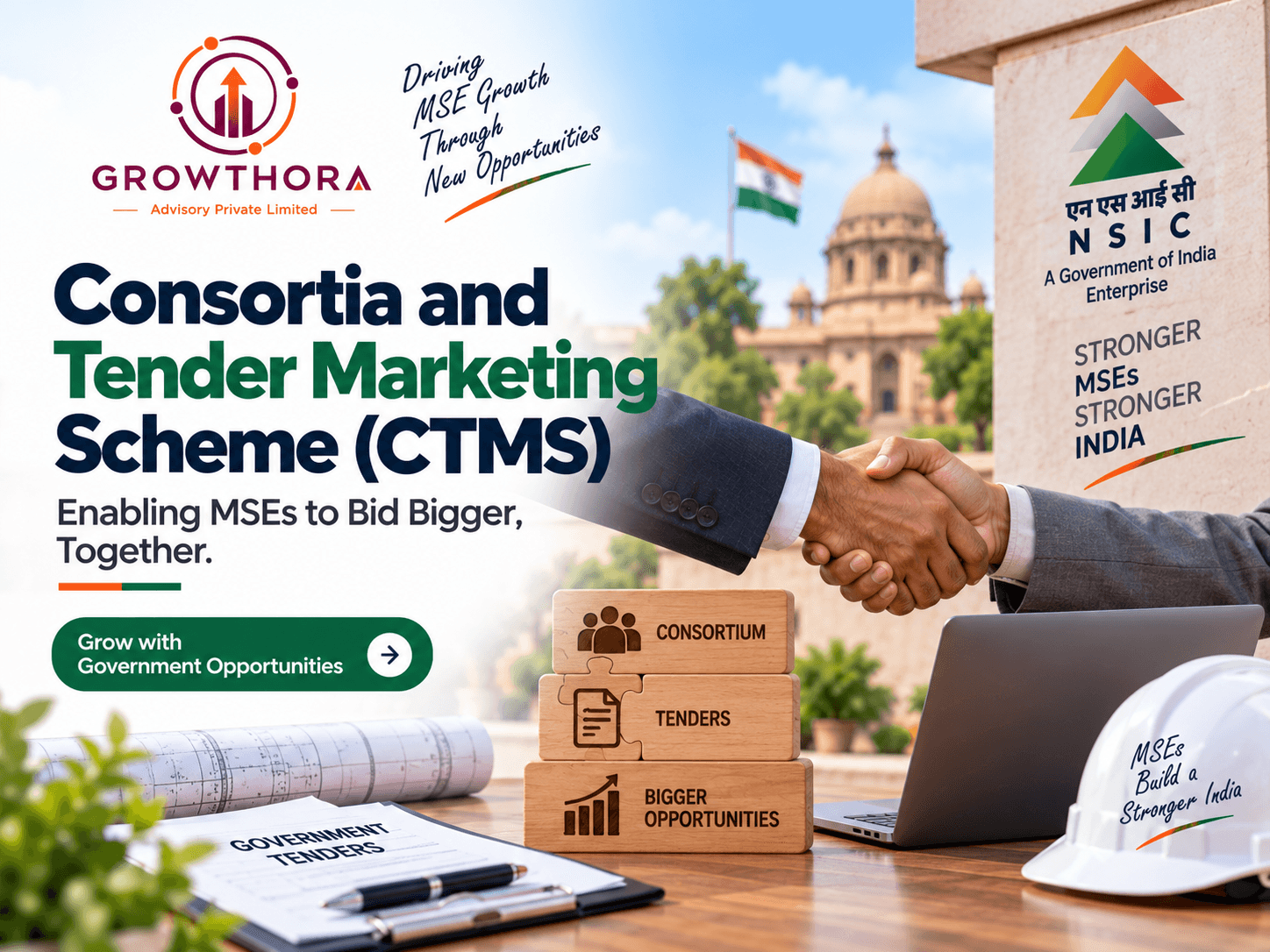 Consortia and Tender Marketing Scheme (CTMS) – NSIC Tender Support for MSEs Consortia and Tender Marketing Scheme (CTMS) by NSIC helping Micro and Small Enterprises form consortia and participate in larger government and PSU tenders in India.