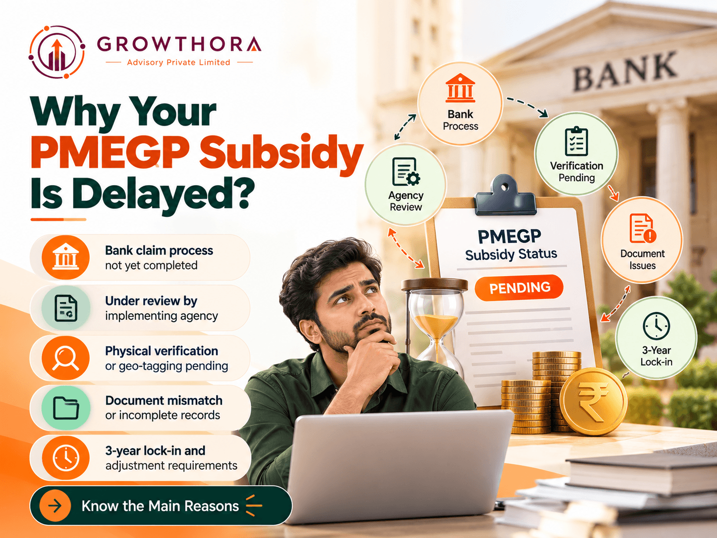 Why Your PMEGP Subsidy Is Delayed: Common Reasons and Next Steps PMEGP subsidy delay explained with common reasons including pending bank claim, agency review, physical verification, document mismatch and three-year lock-in adjustment.