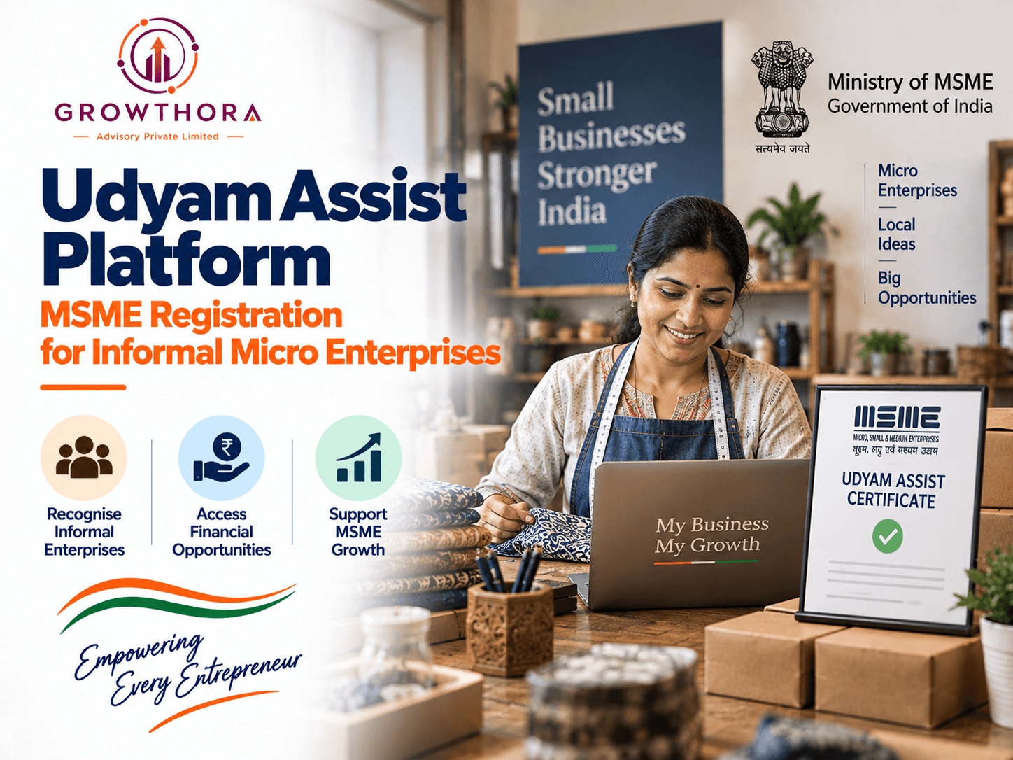 Udyam Assist Platform: MSME Registration for Informal Micro Enterprises v Udyam Assist Platform for informal micro enterprises showing MSME registration, Udyam Assist Certificate, financial access and formal business recognition in India