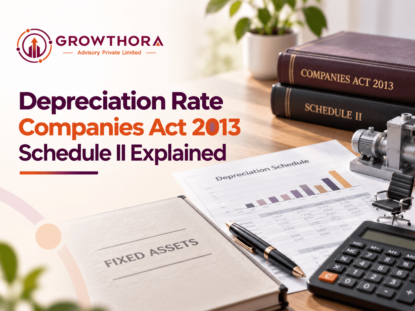 Depreciation Rate as per Companies Act 2013: Schedule II Explained Depreciation rate under Companies Act 2013 Schedule II showing fixed assets, depreciation schedule, calculator and asset accounting documents