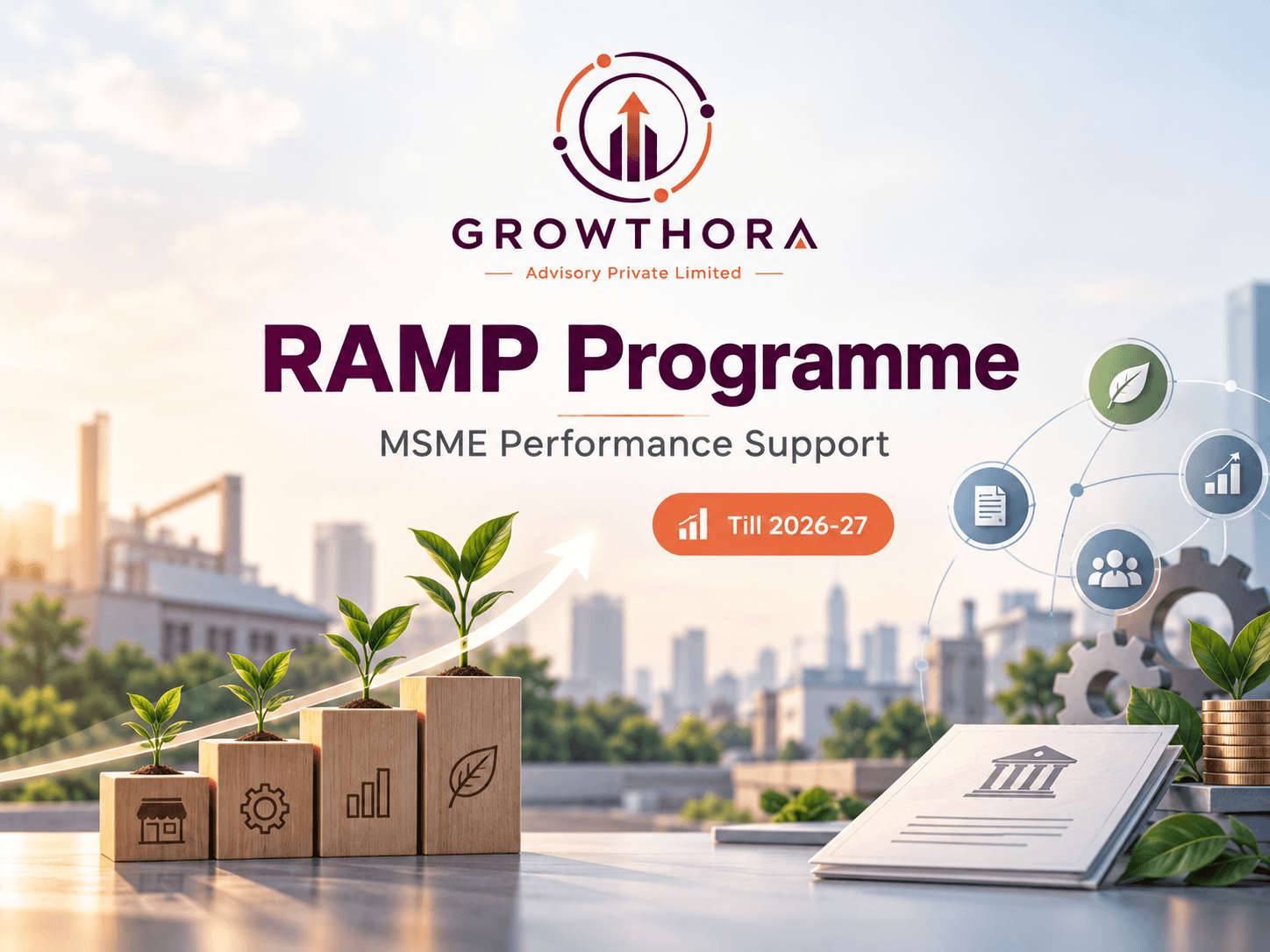 RAMP Programme for MSMEs showing performance support, green finance, credit access, dispute resolution, institutional strengthening and MSME growth support until 2026-27